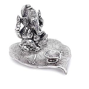 Buy Starvist Silver Plated Leaf Ganesh God Idol Murti with Beautiful ...