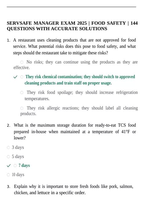 SERVSAFE MANAGER EXAM 2025 | FOOD SAFETY | 144 QUESTIONS WITH ACCURATE ...