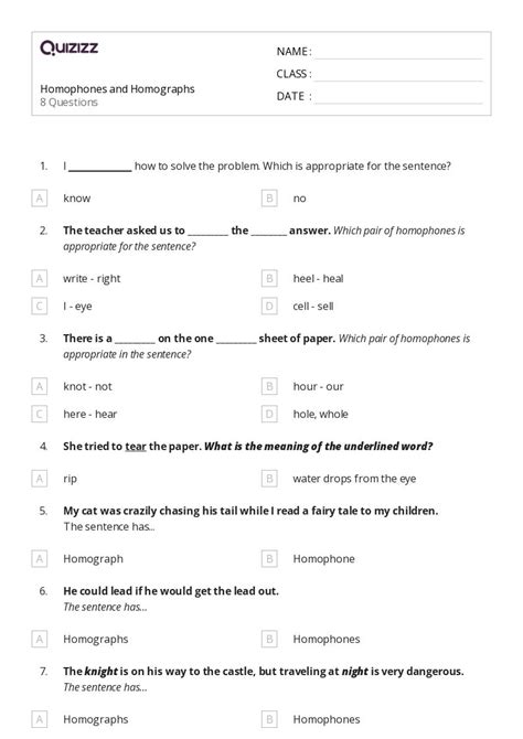 50+ Homophones and Homographs worksheets for 2nd Class on Quizizz ...
