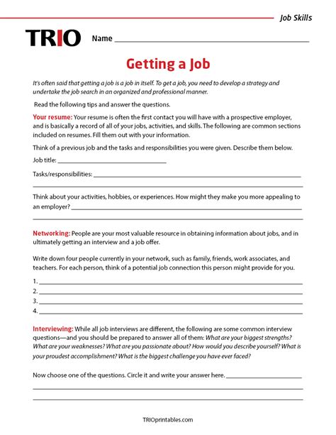Getting a Job Worksheet 的图像结果