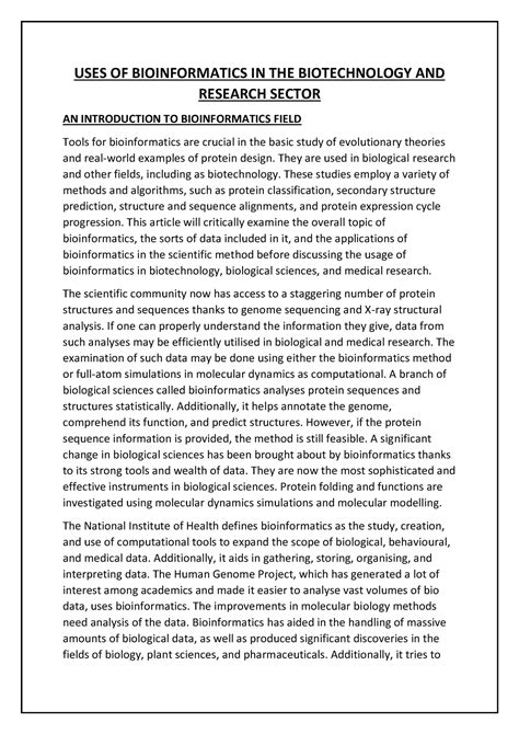 Uses of Bioinformatics in the Biotechnology and Research Sector - USES ...