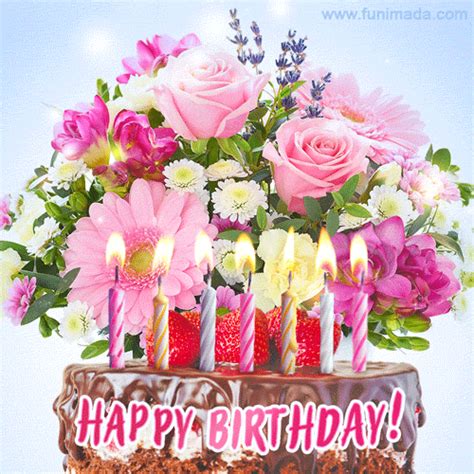 Beautiful Flowers Happy Birthday GIF Animations - Download on Funimada.com