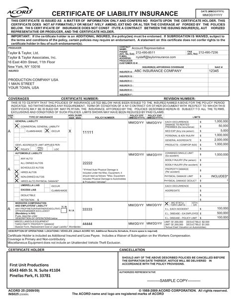 Certificate Of Insurance For Business Template - cert of insurance