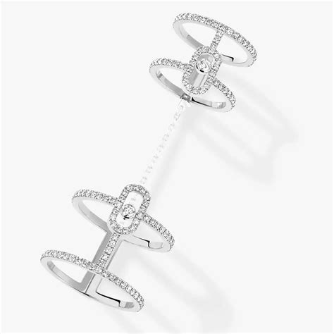 Move Uno Diamond Double Ring in White Gold | Messika 12857-WG