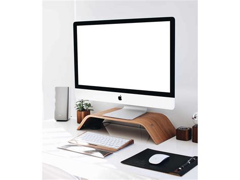 iMac on Wooden Monitor Stand Mockup – The Mockup Club