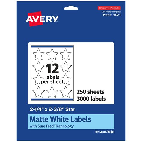 Avery Laser/Inkjet Star Multipurpose Labels, 2.375" Dia, Matte White ...