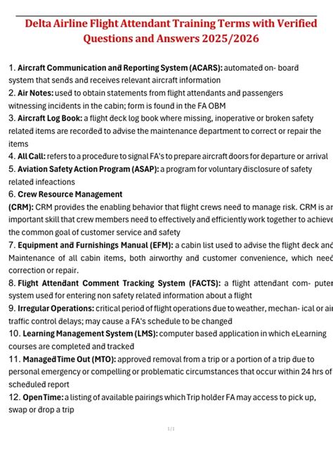 Delta Airline Flight Attendant Training Terms – Verified Questions and ...
