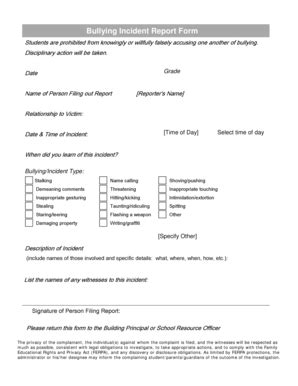 Bullying Incident Report Form - Blank Fillable Template | Fill Out ...