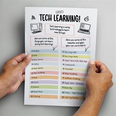 Tech Learning Planner, Educational Screen Time Ideas Chart for Kids ...