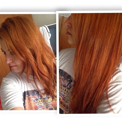 Red hair dyed with Indian henna: before and after