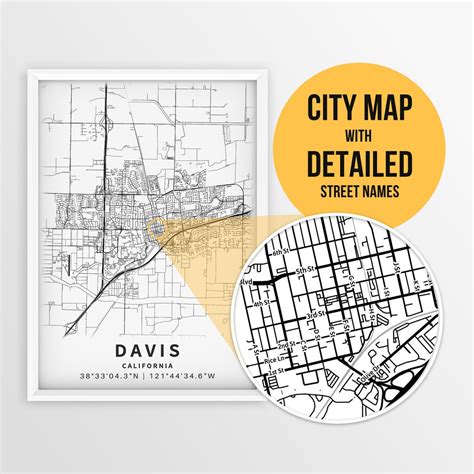 Printable Map of Davis, California, USA With Street Names - Instant ...