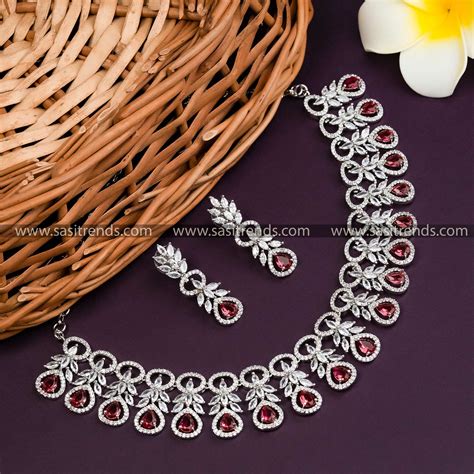 Stunning Rhodium Silver Plated Flower AD Necklace & Earrings - Party ...