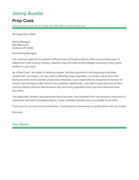 Best Prep Cook Cover Letter Example for 2023