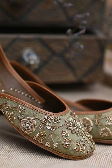 Buy Green Rumi Zardozi Embroidered Juttis by Coral Haze Online at Aza ...