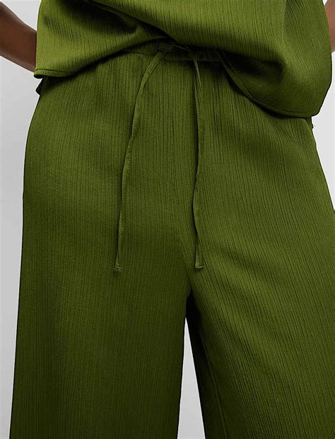 Buy Plisse Drawstring Wide Leg Trousers at Marks & Spencer