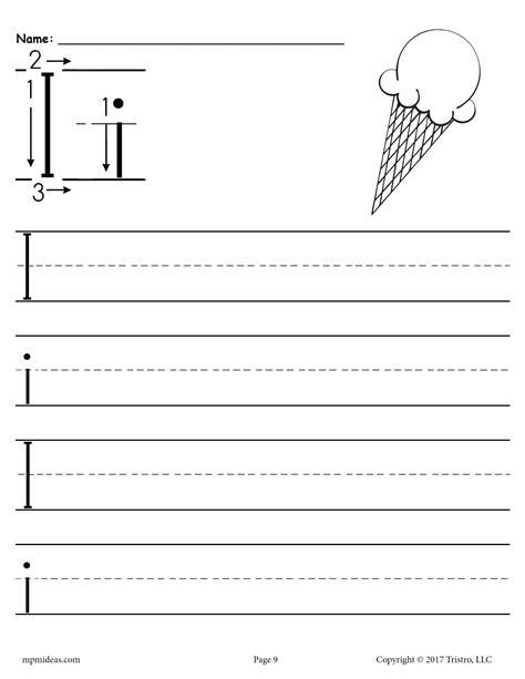 Printable letter i handwriting worksheet – Artofit