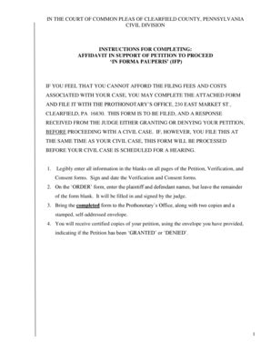 Fillable Online clearfieldco Affidavit and Petition to Proceed in Forma ...