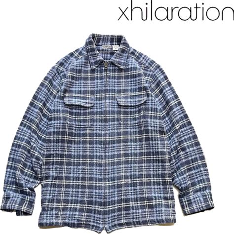 1点物 XHILARATIONチェック柄ブルゾンジャケット古着SMメンズレディースOKアメカジ90sストリート/スポーツUSAブランド青紺 ...