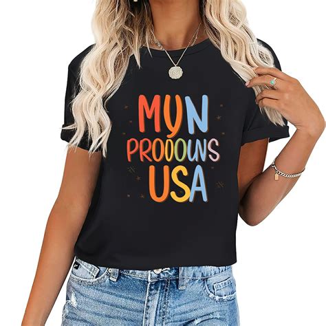 Womens My Pronouns Are Usa 4Th Of July American Flag Short Sleeve T ...