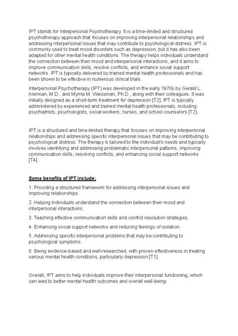 Interpersonal Psychotherapy - It is a time-limited and structured ...