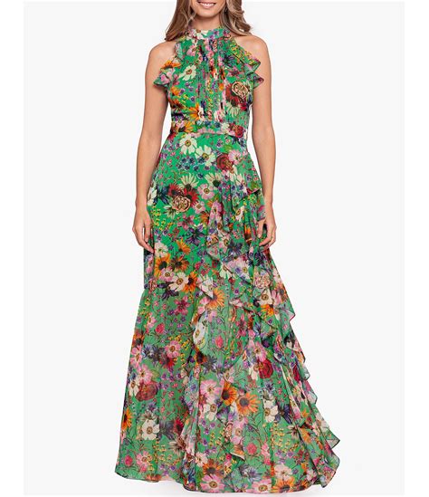Betsy & Adam Halter Neck Sleeveless Ruffle Front Floral Chiffon Maxi ...
