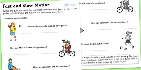 Faster and Slower Worksheet