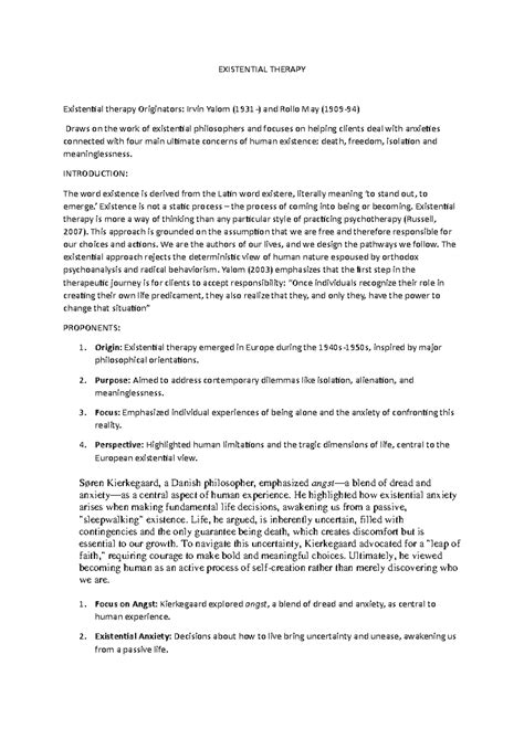 Existential Therapy - cbt - EXISTENTIAL THERAPY Existential therapy ...