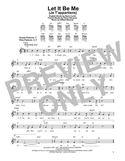 Let It Be Me (Je T'appartiens) by Gilbert Bécaud - Easy Guitar - Guitar ...