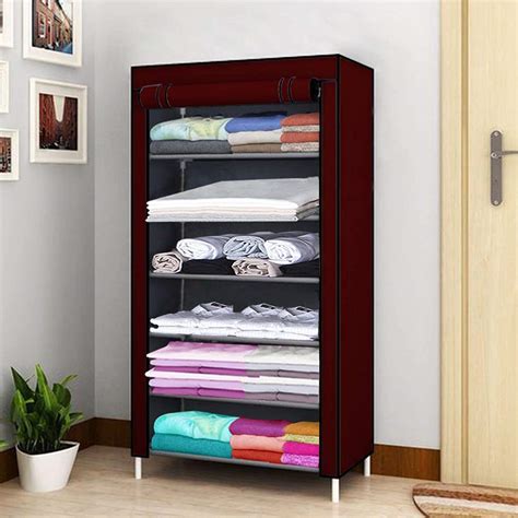 Ebee Metal 6 Shelves Cloth Cabinet (Maroon) : Amazon.in: Home & Kitchen