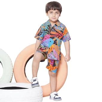 Buy AJ DEZINES Kids Black Cotton Shirt Shorts Half Sleeves Tropical ...
