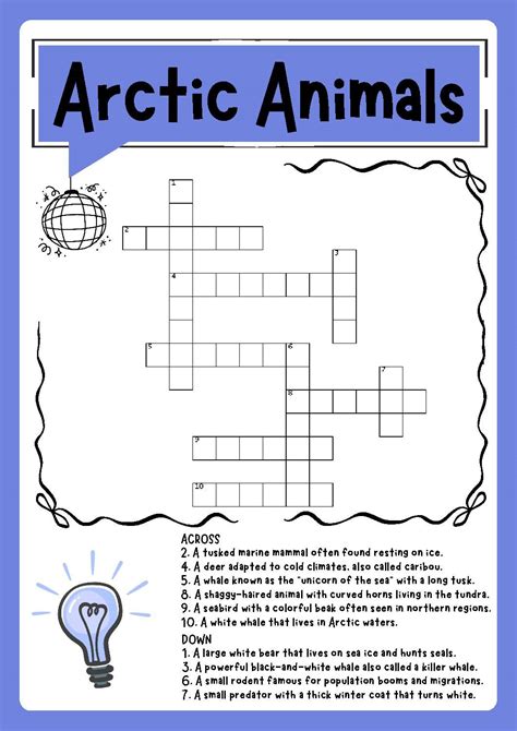 Arctic Animals Crossword Activity Puzzle Worksheet For Kids | TPT