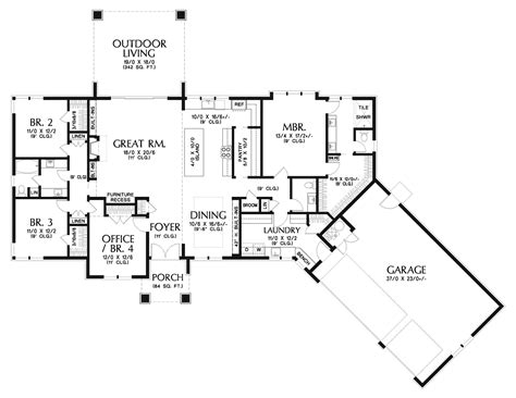 Single Story Open Floor Plans Ranch 1,323 Sq.Ft. Contemporary