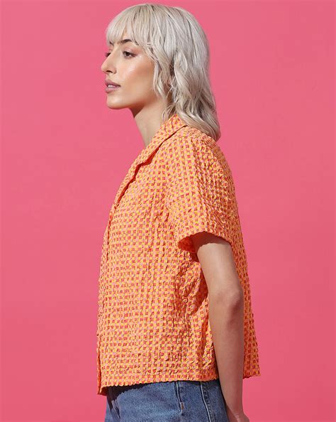 Orange Gingham Checks Shirt