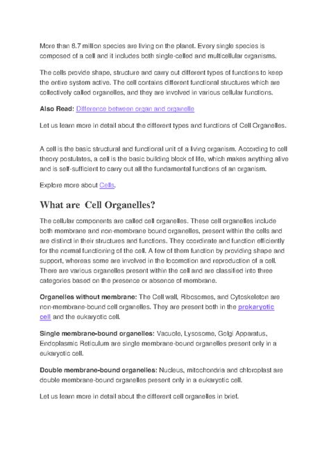 Cell organelles and functions - More than 8 million species are living ...