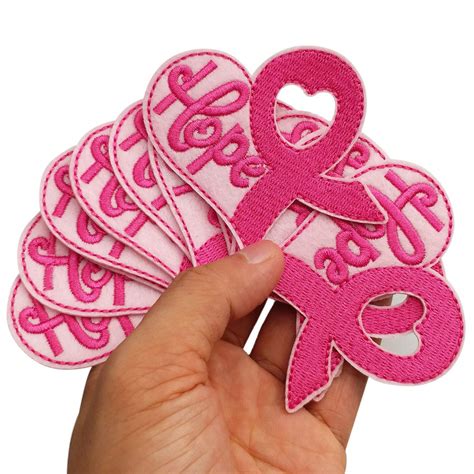 3”x2.6“ 12pcs Breast Cancer Awareness Pink Ribbon Heart Hope Iron On ...