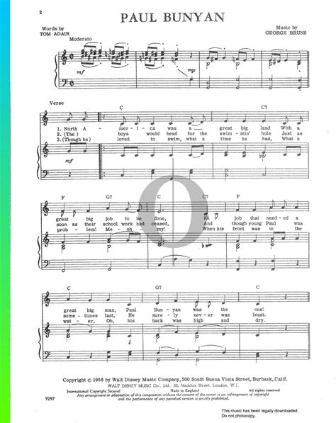 Paul Bunyan Piano Sheet Music from Paul Bunyan by Tom Adair, George ...