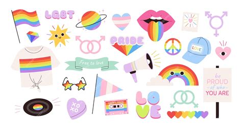 Lgbtq プライド バッジ ゲイ シンボル ステッカー デザイン トランスゲイ シンボル セット ハート フラグと虹 クィア セックス人の ...