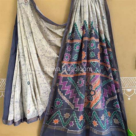 Maheshwari Grey Batik Indonesian Print Saree IBS021 – Rewa Handloom