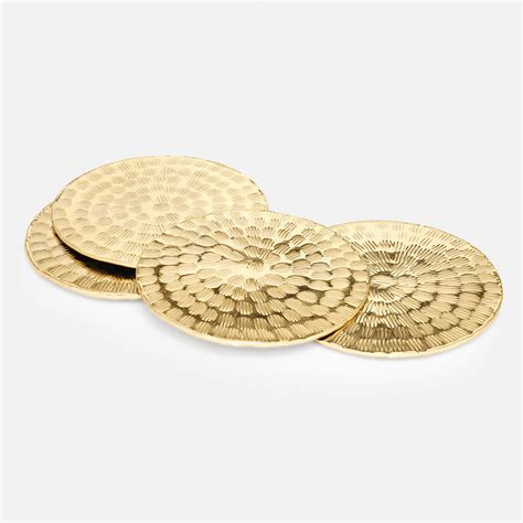 Shop Set of 4 Gold Metal Line Hammered Round Coasters - at Best Price ...