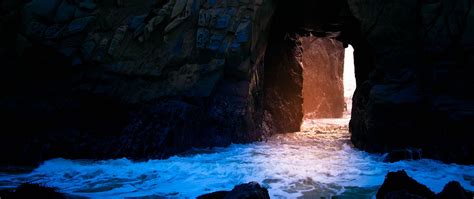 Download wallpaper 2560x1080 cave, rock, light, water, stones dual wide ...