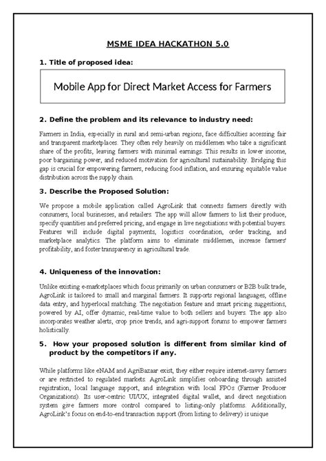 MSME IDEA HACKATHON 5.0: AgroLink Mobile App for Farmers - Studocu