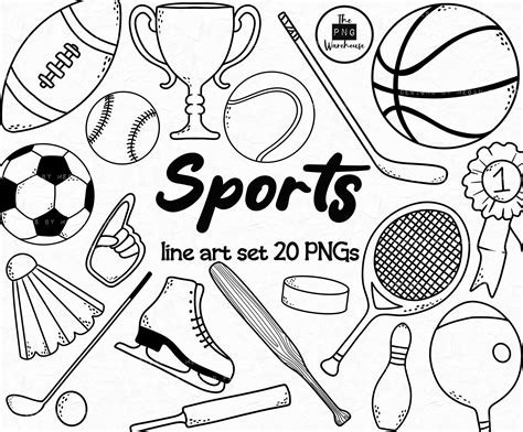 SPORTS Lineart Elements - 20 Png Clip Art Designs - Instant Download ...
