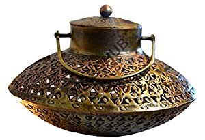 Buy MOZO HUB Antique Gold Metal Degchi pattern Dhuni/Tea light Lantern ...
