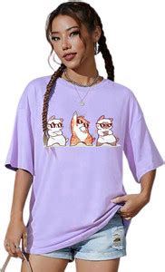 Absolute Defense Printed, Graphic Print Women Polo Neck Purple T-Shirt ...