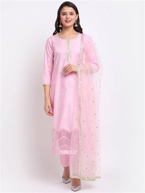 Strawberry Pink Sequin Silk Organza Kurti and Straight Pants and Sequi ...