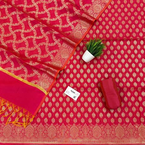 Pink Golden Zari Resham Silk Banarasi Suit – Mohsin Textiles