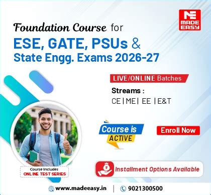 MADE EASY Classroom Courses for ESE, GATE, SSC JE, and PSUs Exams
