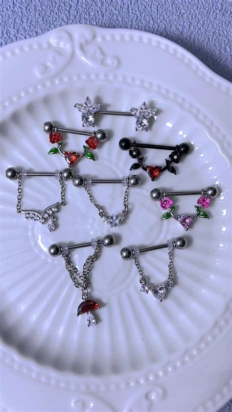 Gaby Gothic Surgical Stainless Steel Boobs Nipple Rings Sexy Rose Custom Nipple Studs Breast ...