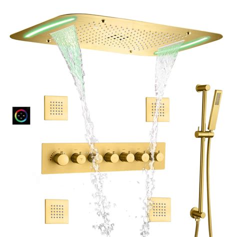 Buy Brushed Gold LED Ceiling Rain Shower Head System With Spa Body ...