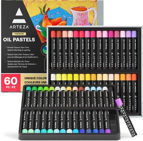 ARTEZA Oil Pastels for Artists, 60 Soft Oil Pastels in Assorted Colors